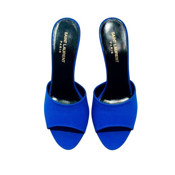 Saint Laurent 38/ US 8 Mules Sandals Royal Blue Silk Open Toe Stiletto Heel NIB - Picture 4 of 10